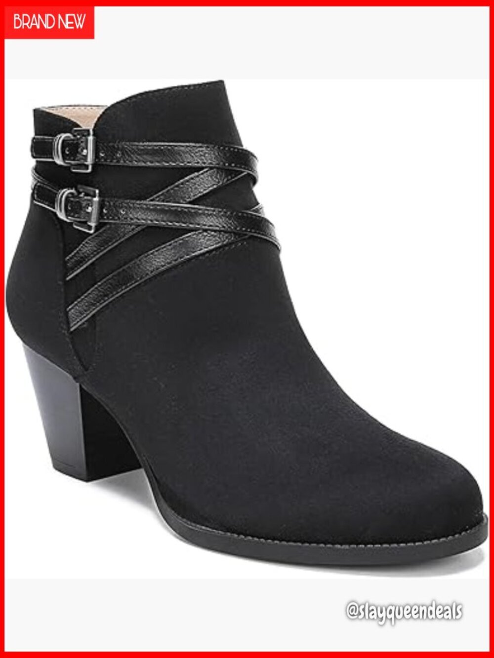 Microsuede Ankle Booties with Strap Detail, Side Zip, Memory Foam Insole